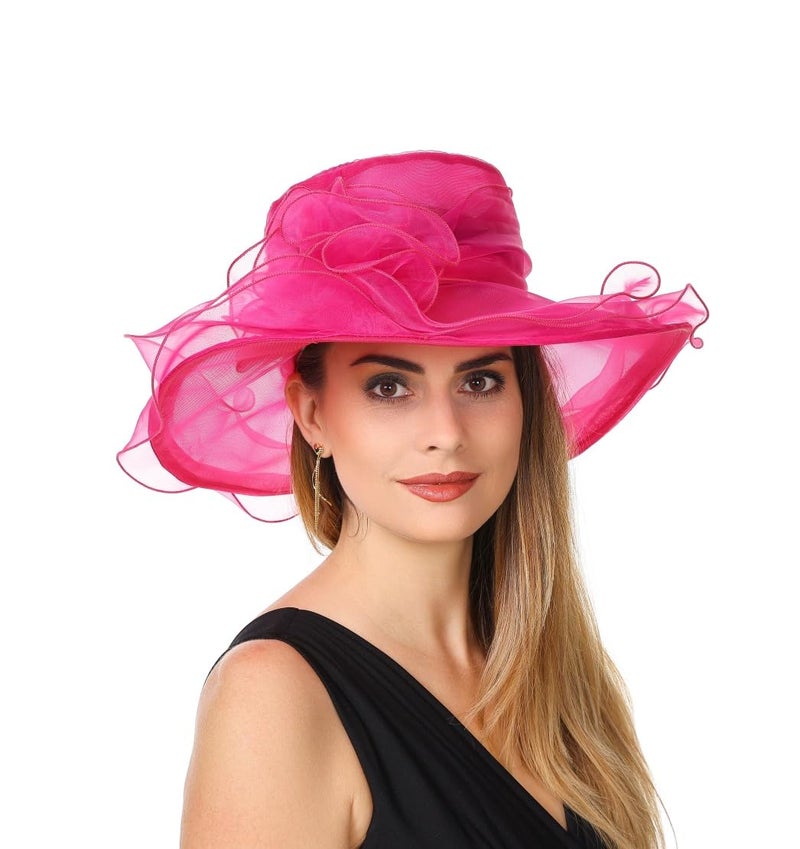SAFERIN Women's Organza Church Kentucky Derby Fascinator Bridal Tea Party Wedding Hat (Cc-2 Rose) - Image 1