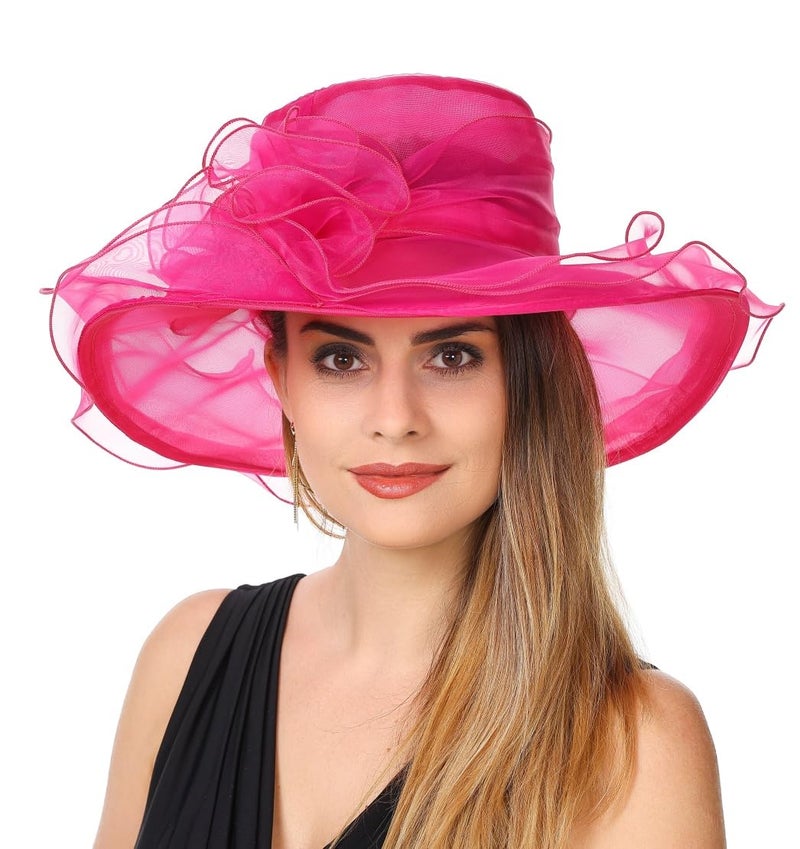 SAFERIN Women's Organza Church Kentucky Derby Fascinator Bridal Tea Party Wedding Hat (Cc-2 Rose) - Image 4