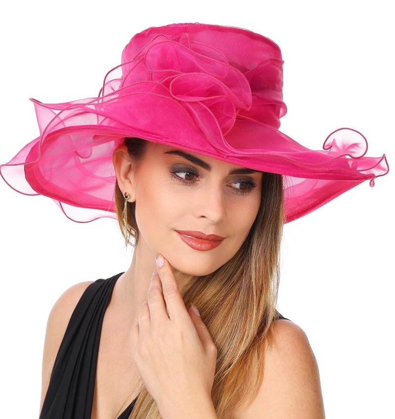 SAFERIN Women's Organza Church Kentucky Derby Fascinator Bridal Tea Party Wedding Hat (Cc-2 Rose) - Image 3