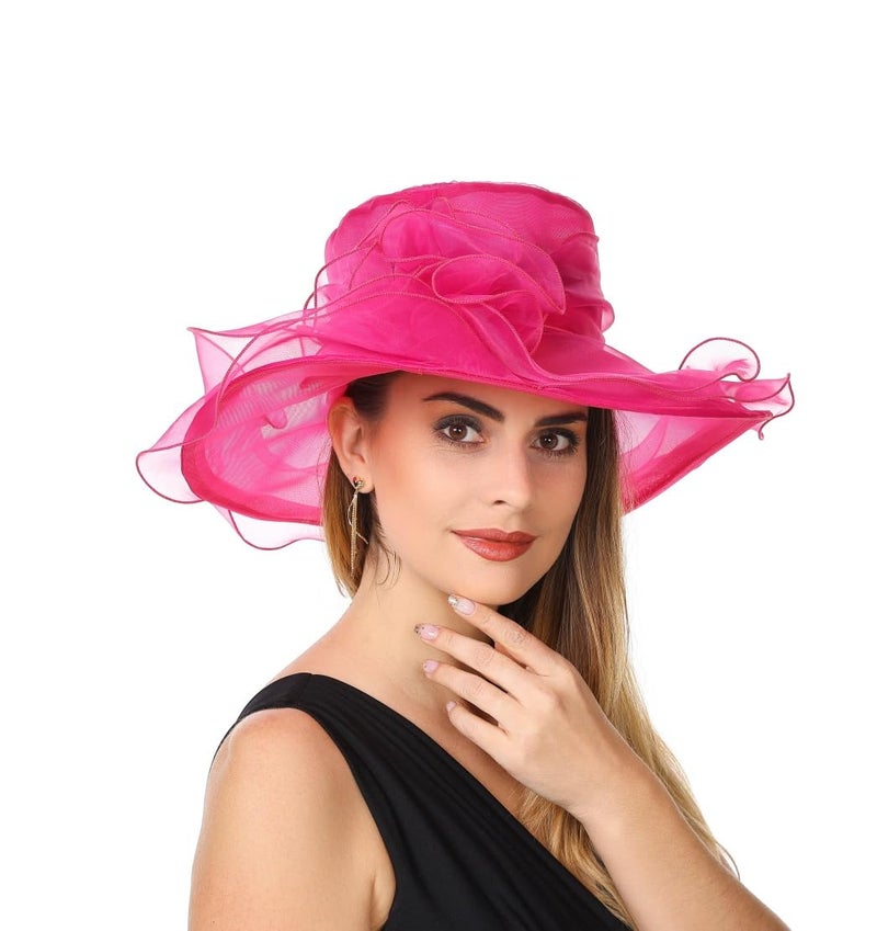 SAFERIN Women's Organza Church Kentucky Derby Fascinator Bridal Tea Party Wedding Hat (Cc-2 Rose) - Image 2