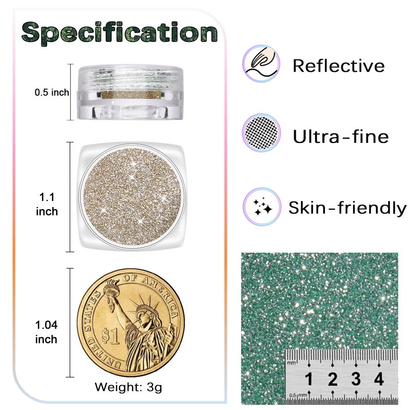 Laza 8 Colors Korea Diamond Nail Powder Sparkling Crystal Glitter Holographic Nail Glitter Dust Laser Silver Mirror Effect Bright Shining Flakes for Acrylic Nails Polish Nail Art DIY Decoration - Image 3