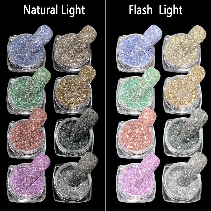 Laza 8 Colors Korea Diamond Nail Powder Sparkling Crystal Glitter Holographic Nail Glitter Dust Laser Silver Mirror Effect Bright Shining Flakes for Acrylic Nails Polish Nail Art DIY Decoration - Image 5
