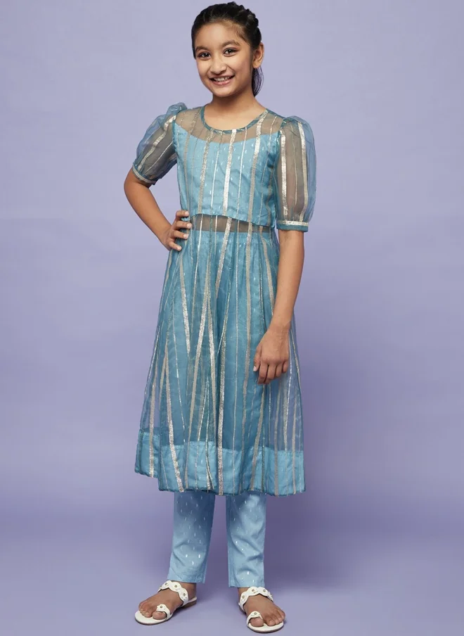أيه كيه إس Blue Anarkali Kurta Set for Girls
