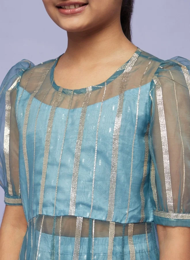 أيه كيه إس Blue Anarkali Kurta Set for Girls
