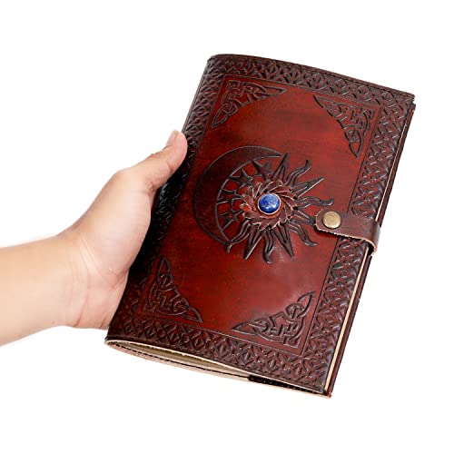 AzureGreen Leather Journal with Lined Pages - Sun & Moon Leather Bound Writing Journal for Women & Men (6x9 in) Lined Journals for Women, Leather Bound Notebook Ruled Journal & Diary, Lined Journal for Writing - Image 3