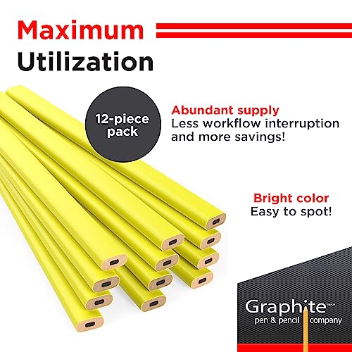 GRAPHITE Hard Lead Carpenter Pencil #2 Lumber Pencil (1) Pack of 12 PCS - Industrial Pencil Wood Flooring Marker for Wood Working Tools Marking & Concrete Marking - Neon Yellow - Image 3