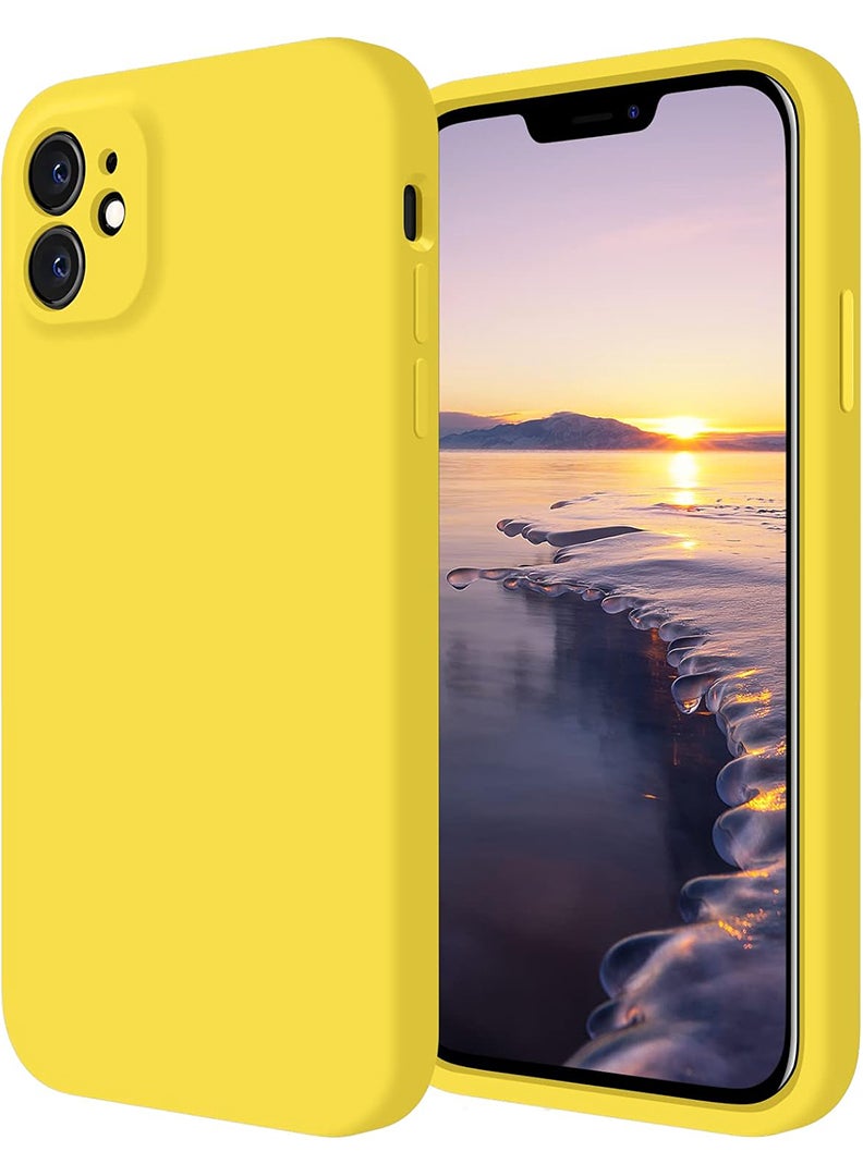 Case Up Compatible with iPhone 12 6.1 Inch Case, Premium Liquid Silicone [Camera Protection] [Soft Anti-Scratch Microfiber Lining] Shockproof Protective Slim Phone Cover for iPhone 12, Yellow - Image 1