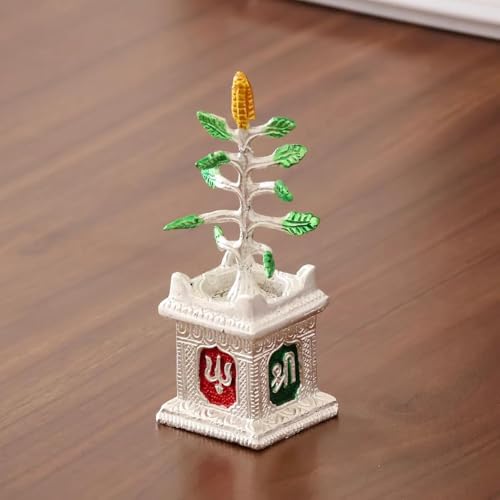 DreamKraft Graceful Tulsi Plant Decorative Showpiece in Silver Finish – Sacred Figurine for Pooja Room, Home Temple, Office & Gifting – Symbol of Positivity & Devotion (5 x 5 x 14 cm) - Image 4