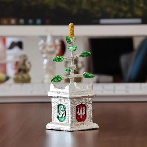 DreamKraft Graceful Tulsi Plant Decorative Showpiece in Silver Finish – Sacred Figurine for Pooja Room, Home Temple, Office & Gifting – Symbol of Positivity & Devotion (5 x 5 x 14 cm) - Image 3