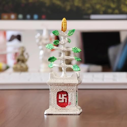 DreamKraft Graceful Tulsi Plant Decorative Showpiece in Silver Finish – Sacred Figurine for Pooja Room, Home Temple, Office & Gifting – Symbol of Positivity & Devotion (5 x 5 x 14 cm) - Image 5