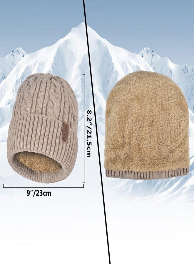 FENELY Beanie Hat Gloves Scarf Set for Men Winter Warm Knit Knitted Neck Warmer Touchscreen Glove Cap 3 in 1 Khaki Thermal Fleece Wool Lined for Cold Weather Snow - Image 2