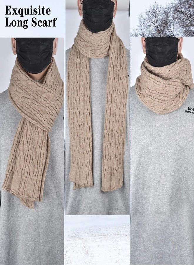 FENELY Beanie Hat Gloves Scarf Set for Men Winter Warm Knit Knitted Neck Warmer Touchscreen Glove Cap 3 in 1 Khaki Thermal Fleece Wool Lined for Cold Weather Snow - Image 5