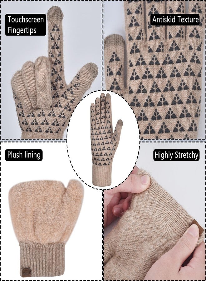 FENELY Beanie Hat Gloves Scarf Set for Men Winter Warm Knit Knitted Neck Warmer Touchscreen Glove Cap 3 in 1 Khaki Thermal Fleece Wool Lined for Cold Weather Snow - Image 4