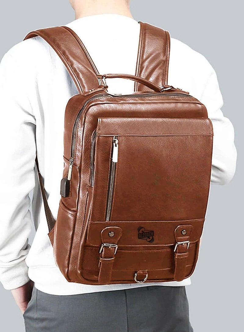 Alcoach Leather Briefcase withJeep Laptop Pocket Backpack with Adjustable Straps Lightweight Leather Briefcase Multiple Compartments Double Zippers Secure for Laptops and Tablets - Image 1