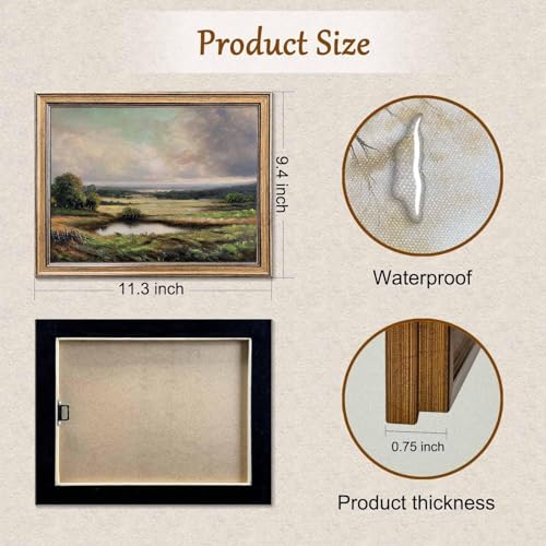 Yeechine Gold Framed Vintage Wall Art Classical French Landscape Mountain Painting for Living Room Farmhouse Wall Decor (Velley, 10" L x 8" W) - Image 2