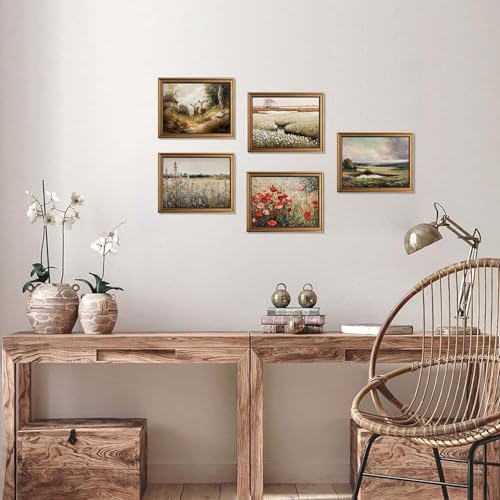Yeechine Gold Framed Vintage Wall Art Classical French Landscape Mountain Painting for Living Room Farmhouse Wall Decor (Velley, 10" L x 8" W) - Image 3