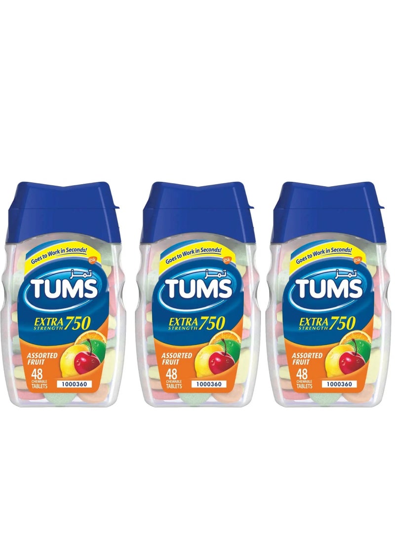 TUMS Tums Pack Of 3  Extra Strength 750mg 48 Chewable Tablets  - Image 1