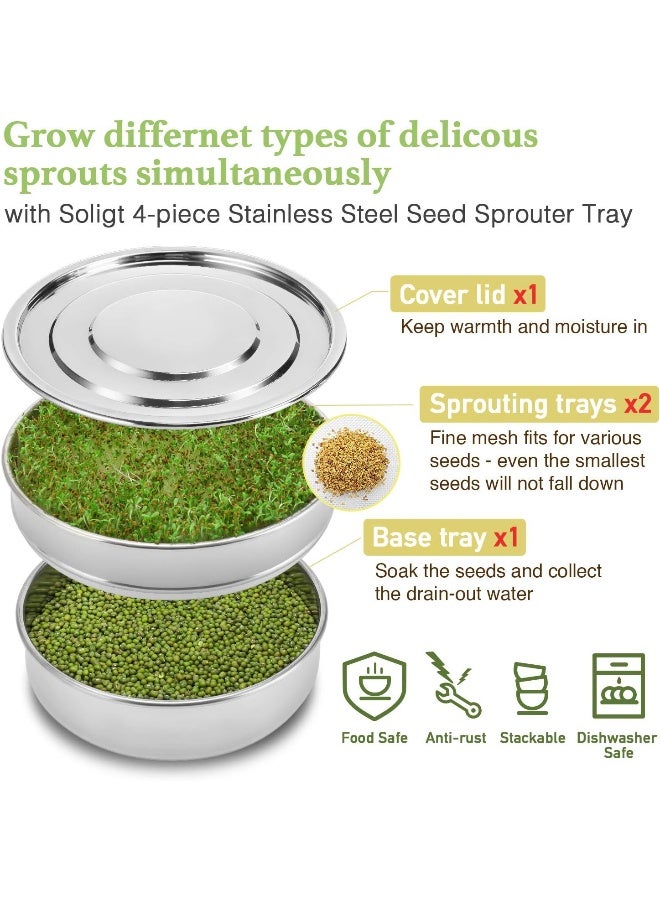 SOLIGT Stackable Stainless Steel Seed Sprouting Kit, 2-Tier Mesh Sprouting Trays, 1 Base and 1 Cover Lid  - Image 4
