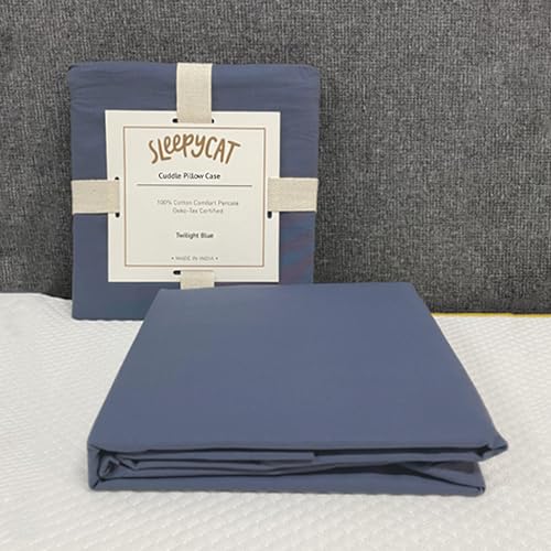 SleepyCat Cotton Pillow Solid Case with Envelope Closure - 1 Piece | Coloured with AZO-Free Dyes and Oeko-Tex Certified | Machine Washable, Twilight Blue (Cuddle Size, 52x20 Inches), 200 TC - Image 5