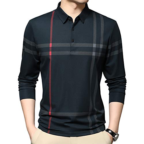 Womleys Mens Casual Striped Slim Fit Long Sleeve Collared T Shirt Polo Shirts (Green, Small) - Image 1