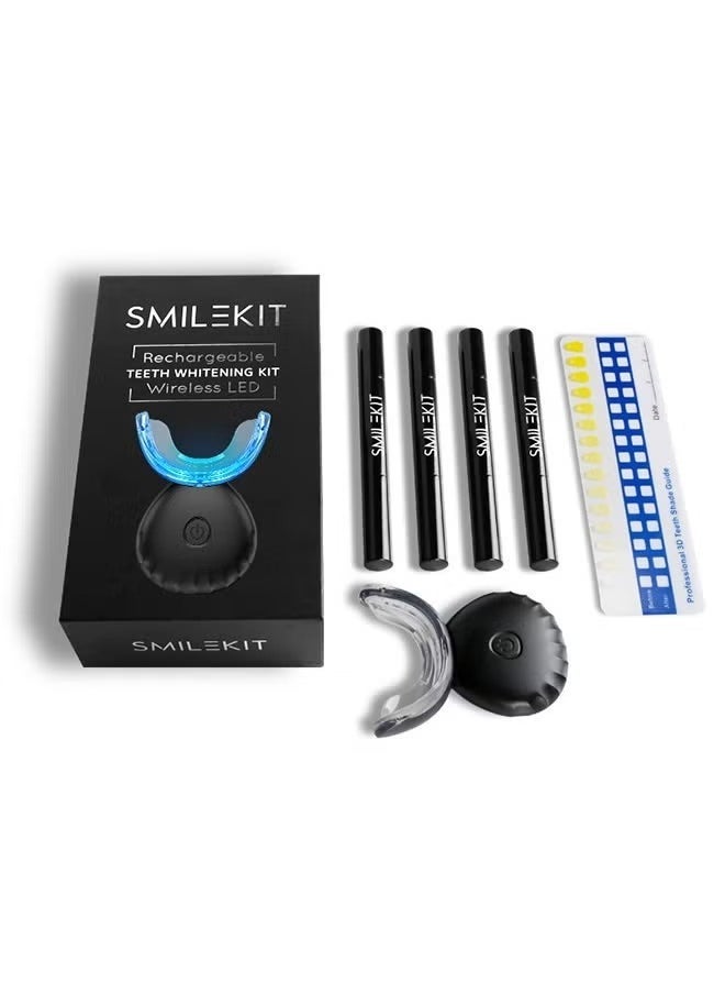 SMILEKIT Wireless Teeth Whitening Kit with 4 Teeth Whitening Gel Pen with Carbamide Peroxide Whitening Agent - 16x More Powerful LED Accelerator Light - for Sensitive Teeth Gums Braces Care Oral Care-Black  - Image 1