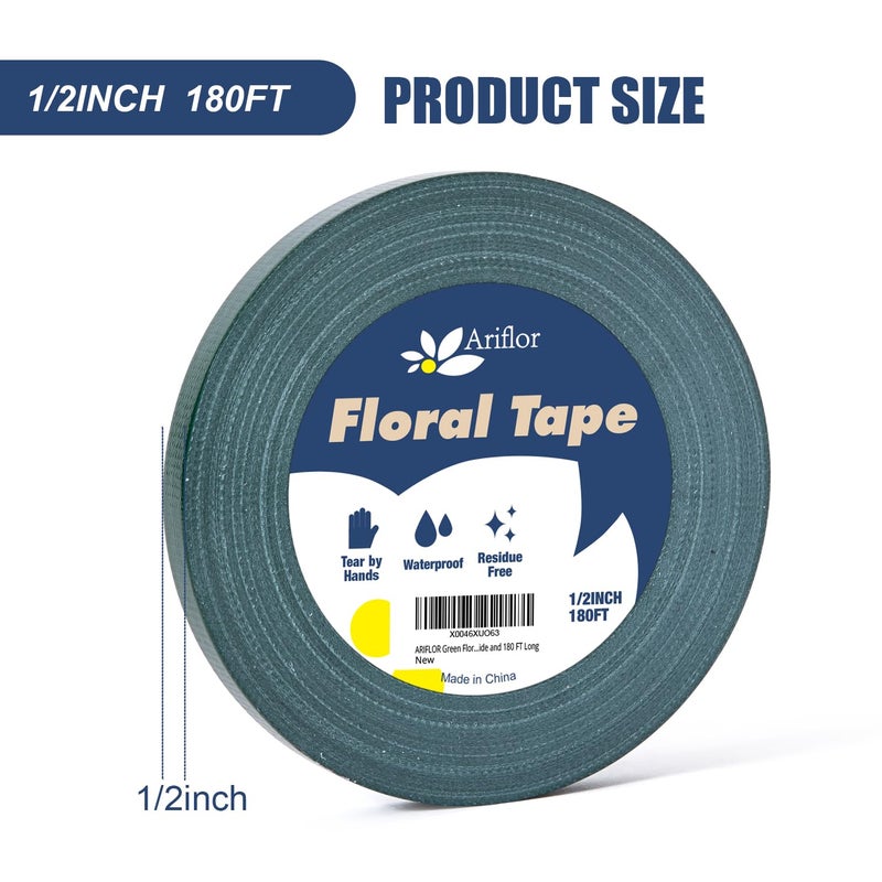 ARIFLOR Green Floral Tape - Flower Wrap Adhesive Tape Bouquet Stem Wrapping and Floral Crafts, Wedding Bouquet Tape - 1/2 inch Wide and 180 FT Long - Image 2