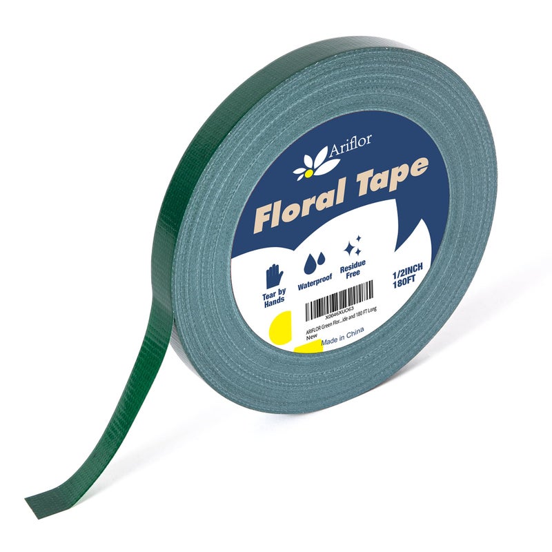 ARIFLOR Green Floral Tape - Flower Wrap Adhesive Tape Bouquet Stem Wrapping and Floral Crafts, Wedding Bouquet Tape - 1/2 inch Wide and 180 FT Long - Image 1