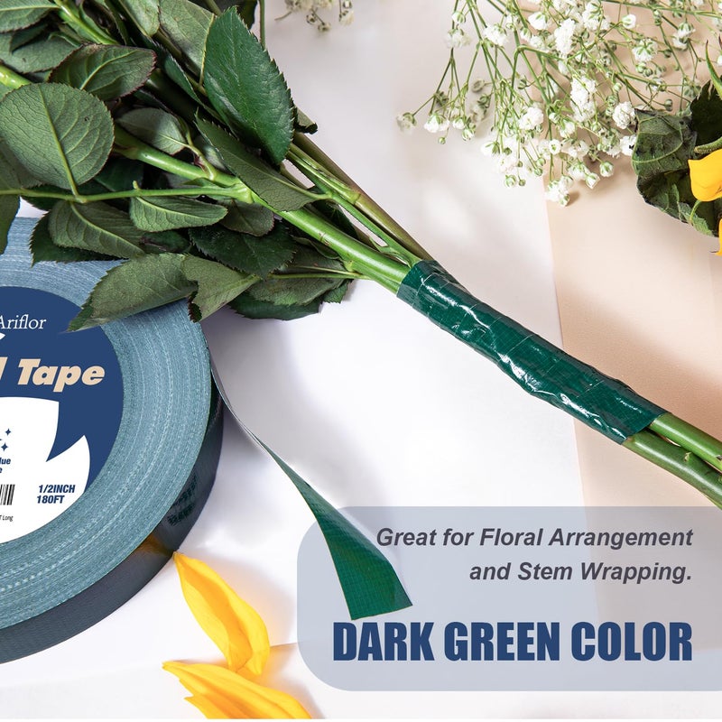 ARIFLOR Green Floral Tape - Flower Wrap Adhesive Tape Bouquet Stem Wrapping and Floral Crafts, Wedding Bouquet Tape - 1/2 inch Wide and 180 FT Long - Image 3