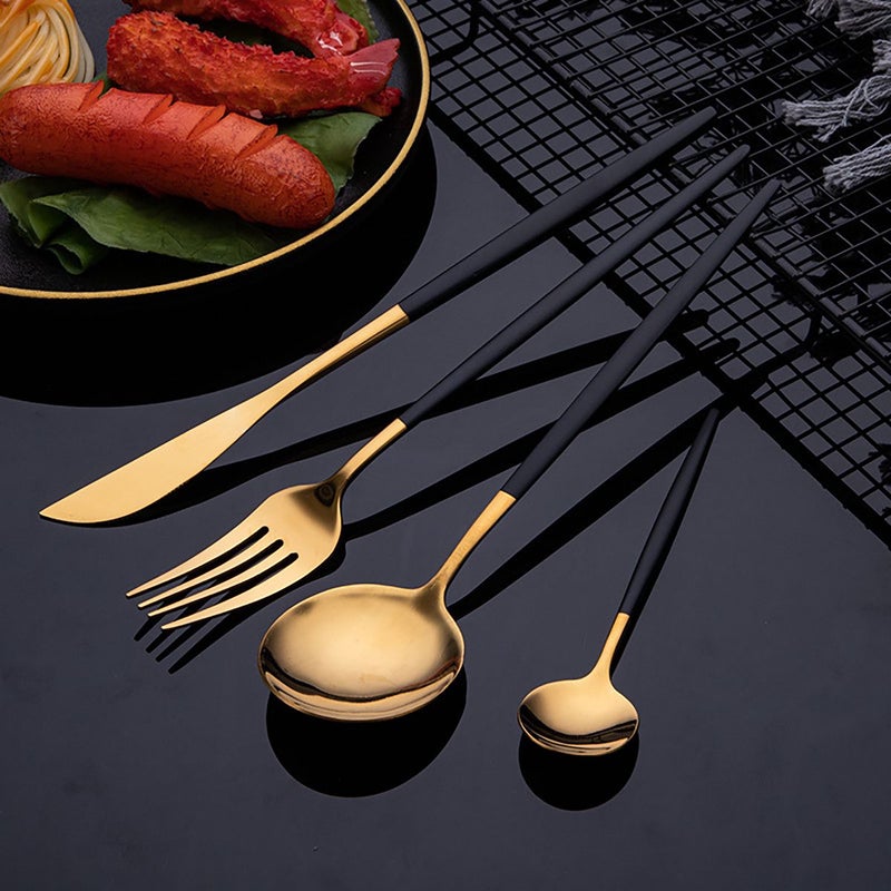 36 Pcs Stainless Steel Cutlery Set Flatware Dinnerware For Home And Dining Room Black Golden - Image 4