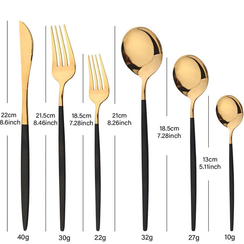 36 Pcs Stainless Steel Cutlery Set Flatware Dinnerware For Home And Dining Room Black Golden - Image 3
