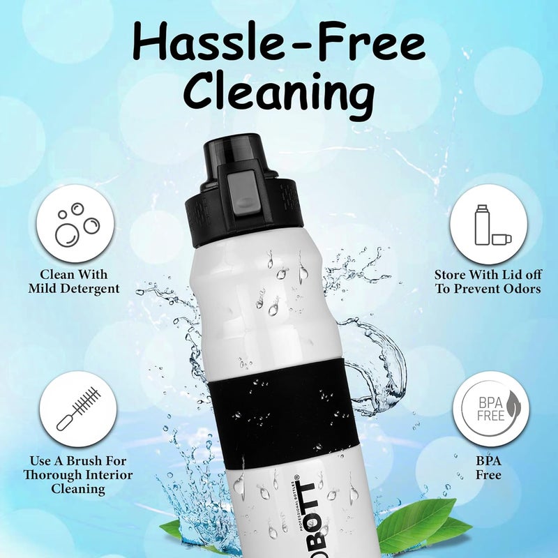 PROBOTT Probott Bloom 680ml Vacuum Insulated Flask Bottle, Stainless Steel Hot and Cold Water Bottles, White | Push Button Flip Top Cap | Leak Proof | Easy to Carry for Travel, Camping, Gym, Sports, Office  - Image 2