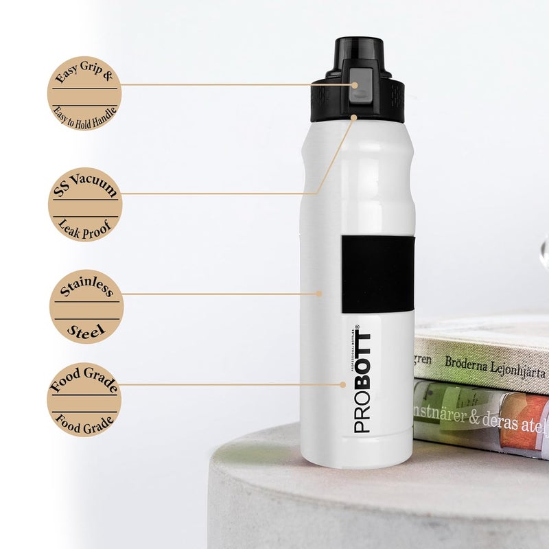 PROBOTT Probott Bloom 680ml Vacuum Insulated Flask Bottle, Stainless Steel Hot and Cold Water Bottles, White | Push Button Flip Top Cap | Leak Proof | Easy to Carry for Travel, Camping, Gym, Sports, Office  - Image 3