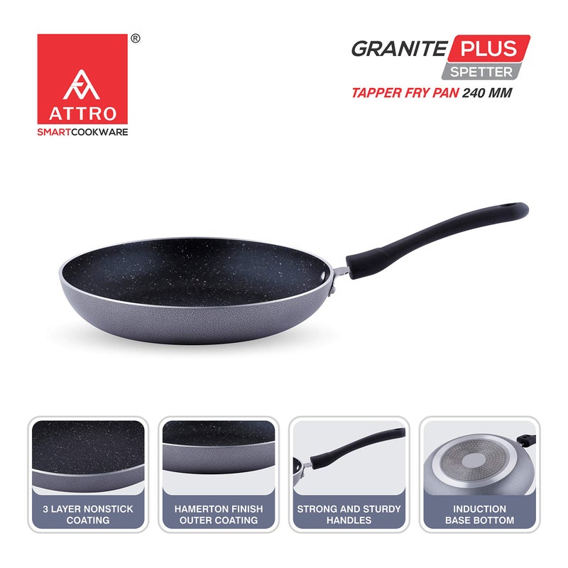 Attro Non Stick Gas and Induction Compatible Tapper Fry Pan/Omelette Pan/Fry Pan/Tapper pan240 mm, Spatter Finish, Black - Image 4