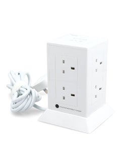 الفنار وصلة تمديد طاقة متينة مع 8 مقابس و2 منفذ USB باللون الأبيض بطول 3 أمتار CE083M2AC10  - Image 1