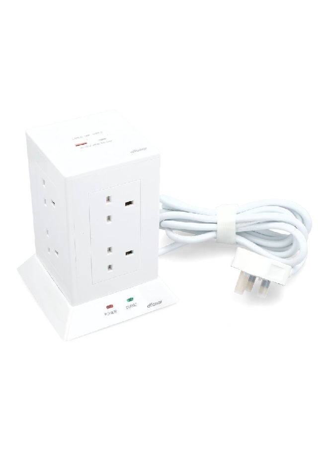 الفنار - وصلة تمديد طاقة متينة مع 8 مقابس و2 منفذ USB باللون الأبيض بطول 3 أمتار CE083M2AC10 - Image 1