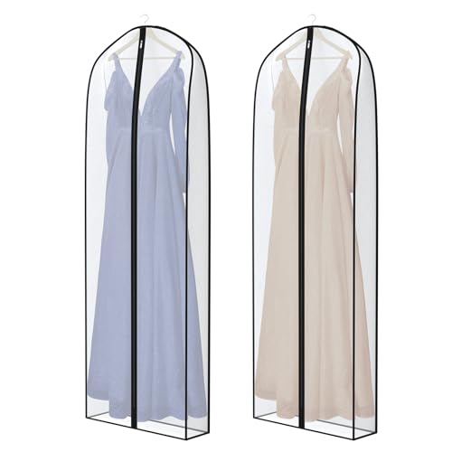 Zilink Breathable Dress Bags for Gowns Long 72” Wedding Dress Storage Bags Silky Dress Bags for Closet Storage with 7" Gussted Wrinkle Free for Long Evening Dresses Puffy Dress Storage, Set of 2 - Image 1
