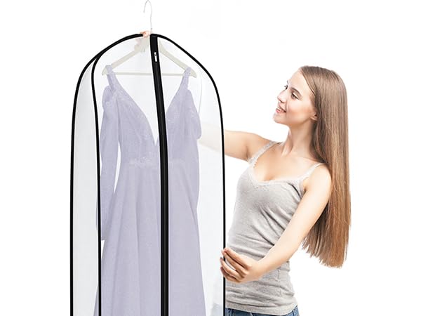 Zilink Breathable Dress Bags for Gowns Long 72” Wedding Dress Storage Bags Silky Dress Bags for Closet Storage with 7" Gussted Wrinkle Free for Long Evening Dresses Puffy Dress Storage, Set of 2 - Image 3
