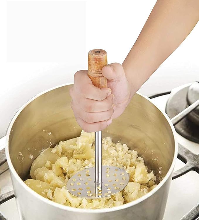 Vipron Combo Set of 4 PCs Stainless Steel Potato Vegetable Masher Egg Whisk and Deep Fry Strainer and Pizza Cutter multocolor - Image 4