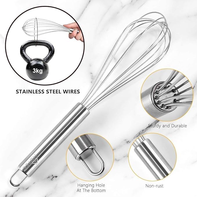 Vipron Combo Set of 4 PCs Stainless Steel Potato Vegetable Masher Egg Whisk and Deep Fry Strainer and Pizza Cutter multocolor - Image 2