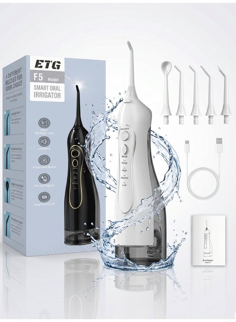 ETG Water Flosser For Teeth Cordless 300Ml Portable Oral Irrigator Flosser 4 Cleaning Modes And 5 Jet Tips, Ipx7 Waterproof, USB Rechargeable 2000mAh Battery, 1200 Pulses/Min - Image 1