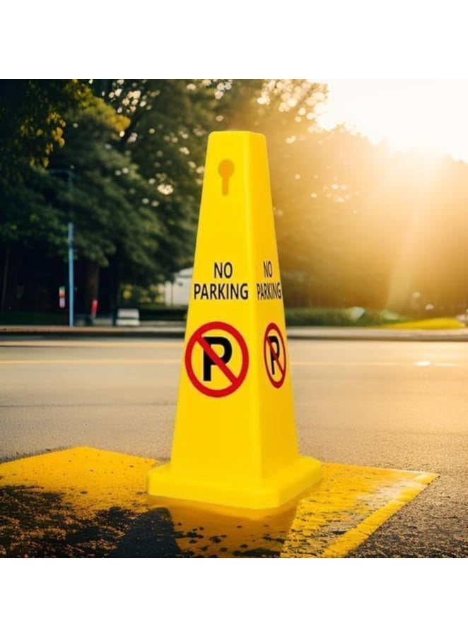 مخروط ممنوع الوقوف | علامة ممنوع الوقوف باللون الأصفر مع عرض من 4 جوانب | علامة ممنوع الوقوف ملحوظة بسهولة مع سلسلة ومقبس قابل للتوصيل بالعلامة 68 × 28 × 28 سم (عبوة من قطعتين) - Image 5