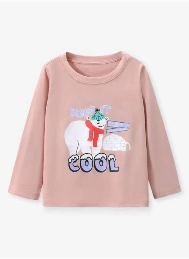 YUNIQEE Pink Printed Long Sleeve Crew Neck T-Shirt