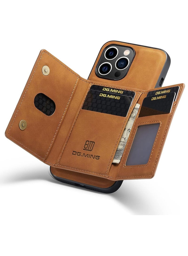 ديجمينغ جراب خلفي مغناطيسي من جلد فاخر مع محفظة حاملة للكروت ثلاثية الطيات قابلة للفصل لموبايل ايفون 14 برو ماكس - Image 1