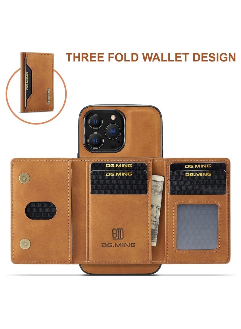 ديجمينغ جراب خلفي مغناطيسي من جلد فاخر مع محفظة حاملة للكروت ثلاثية الطيات قابلة للفصل لموبايل ايفون 14 برو ماكس - Image 3