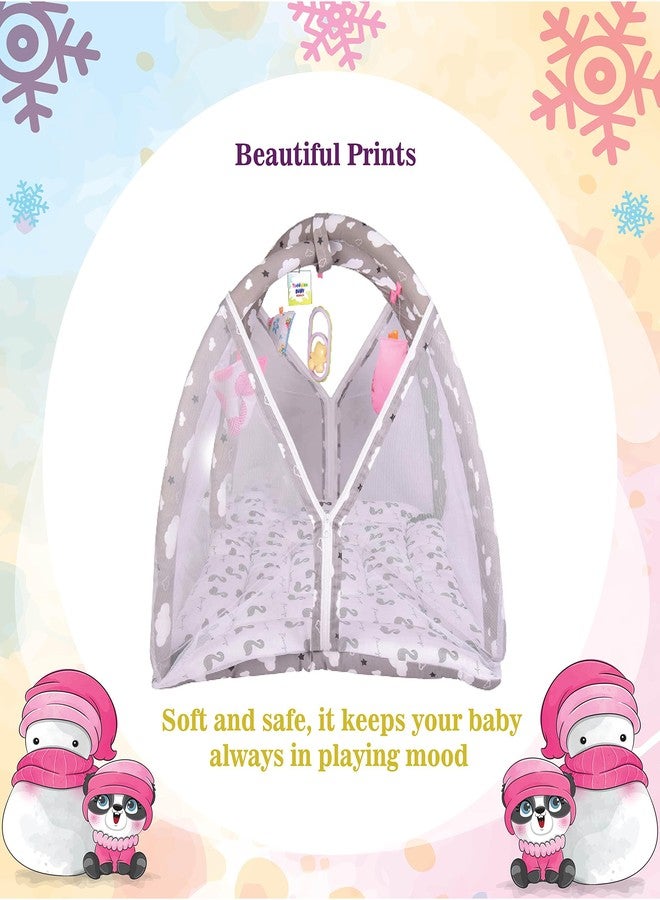 Toddylon Flat Bed Baby Play Gym New Born Baby Bedding|Mat with Hanging Toys|Mattress with Mosquito Net|Cotton Playing Mat|Playmats & Floor Gyms (0-6 Months),1 Count,Grey - Image 5