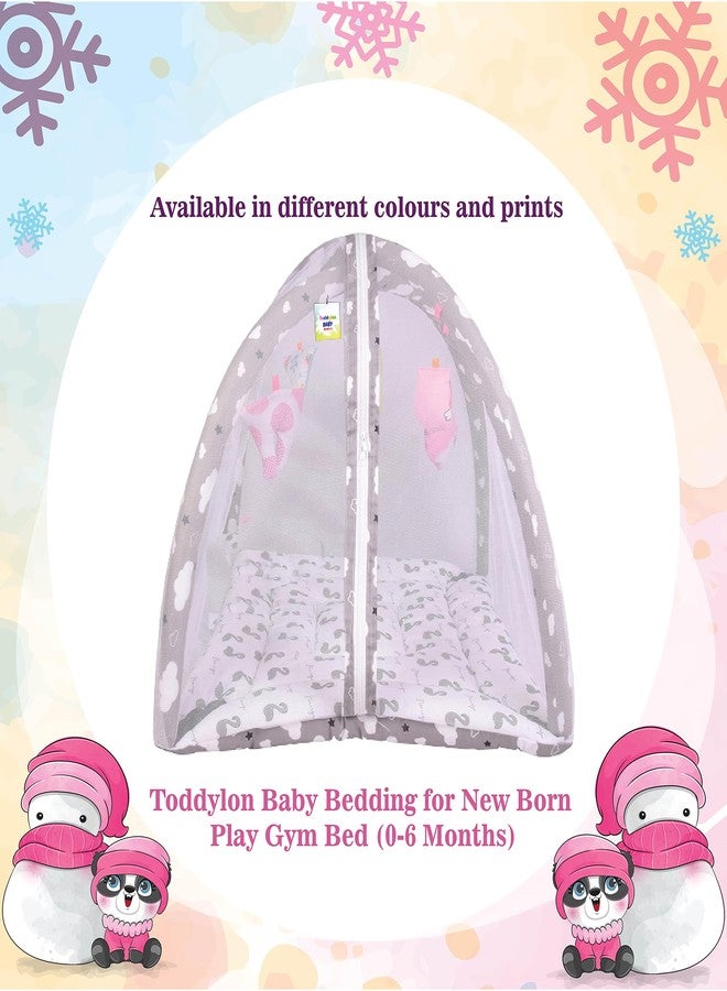 Toddylon Flat Bed Baby Play Gym New Born Baby Bedding|Mat with Hanging Toys|Mattress with Mosquito Net|Cotton Playing Mat|Playmats & Floor Gyms (0-6 Months),1 Count,Grey - Image 2