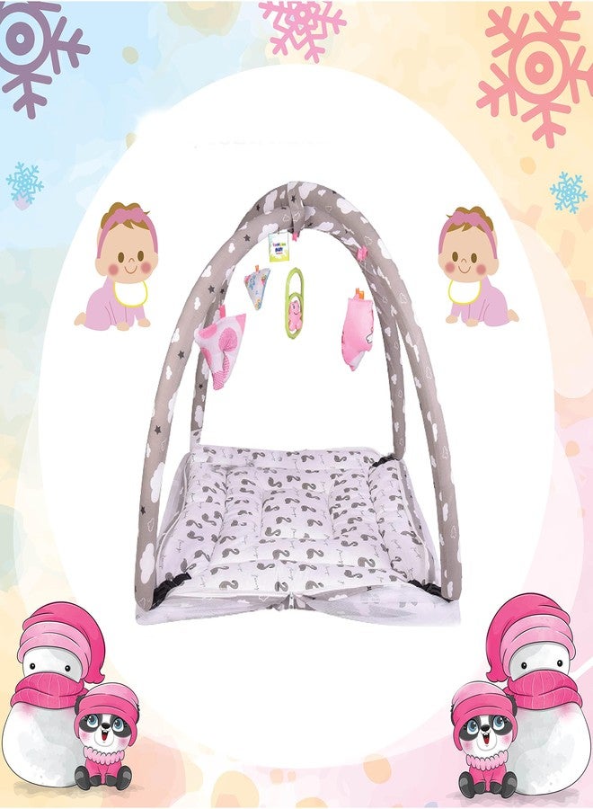 Toddylon Flat Bed Baby Play Gym New Born Baby Bedding|Mat with Hanging Toys|Mattress with Mosquito Net|Cotton Playing Mat|Playmats & Floor Gyms (0-6 Months),1 Count,Grey - Image 3
