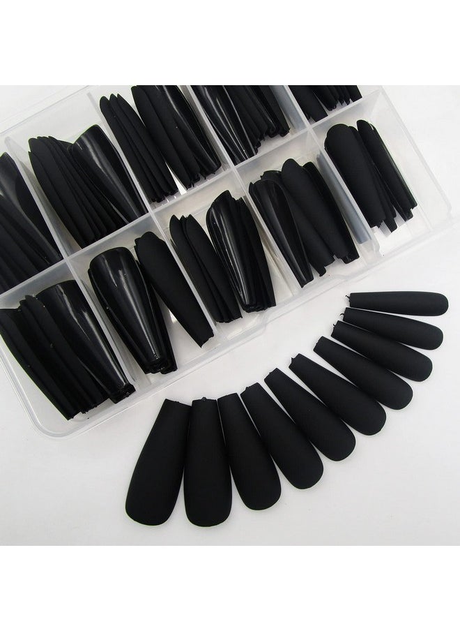 LoveOurHome 100Pc Matte Coffin Press On Nails Long Colored Ballerina Shape Artificial False Nails False Nails Press Ons Artificial Women Girls Manicure Fingernail Diy Decor Acrylic Tips 10 Sizes With Case (Black)  - Image 3