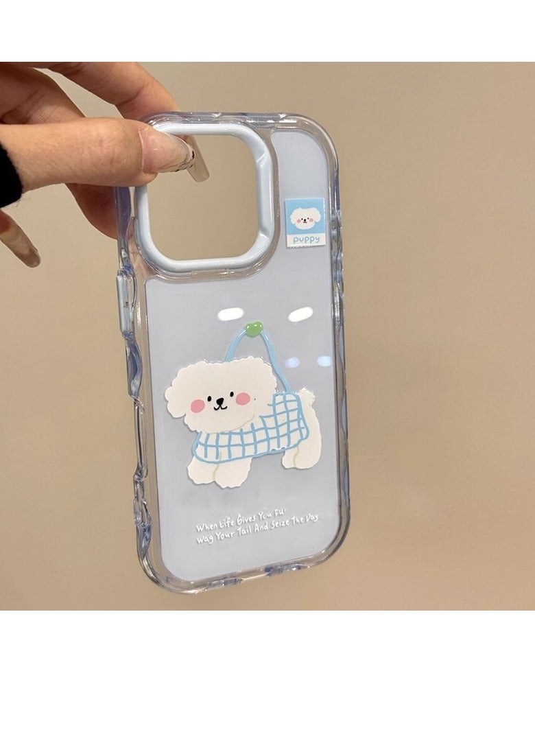 NIBEMINENT Protective TPU Case Cover For iPhone 16E, Blue Mesh Bag Dog