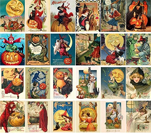 PIXILUV Vintage PostCards 24 pcs Halloween Pinup Witch Vintage Greeting Cards Reprint - Image 2